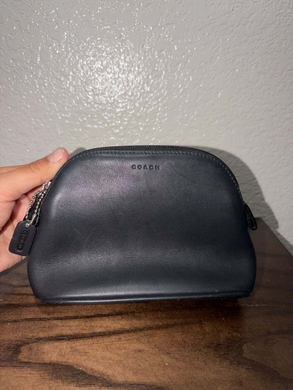 Coach Black Leather Dome Cosmetic Pouch